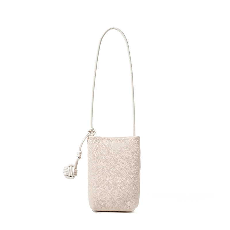 Cowhide Leather Micro Bucket Phone Crossbody Bag in Skin Pink