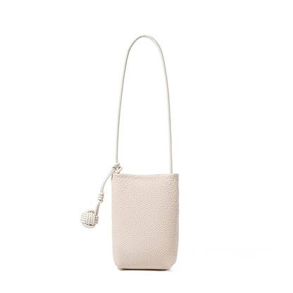 Cowhide Leather Micro Bucket Phone Crossbody Bag in Skin Pink