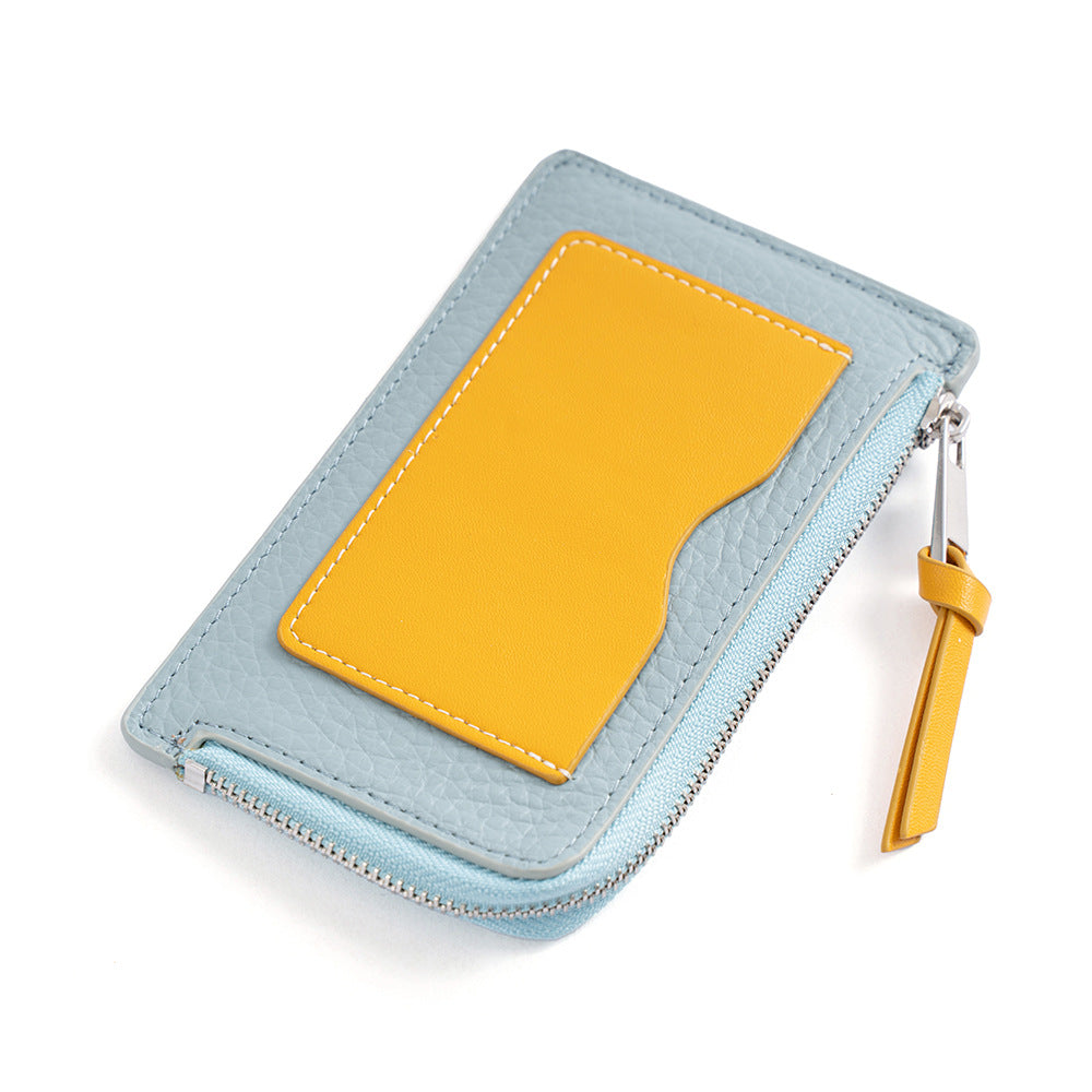 Light blue and yellow slim wallet with contrast exterior card panel