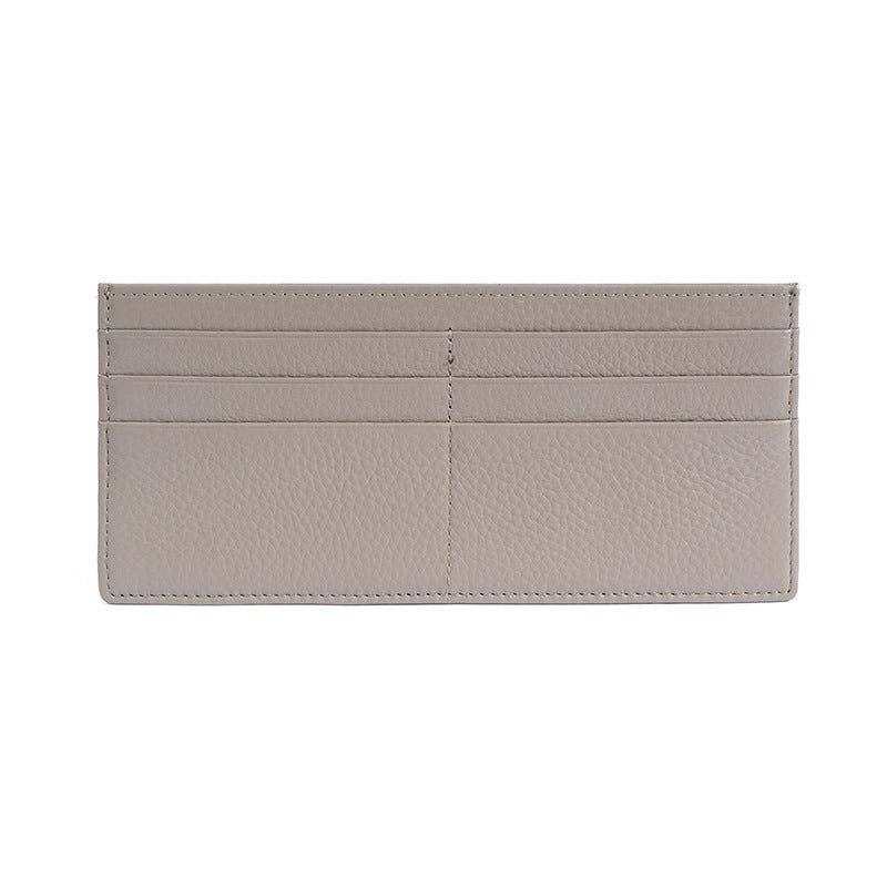 Cowhide Leather Slim Long Wallet with 6 Card Slots in Silver Gray