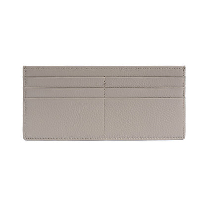 Cowhide Leather Slim Long Wallet with 6 Card Slots in Silver Gray