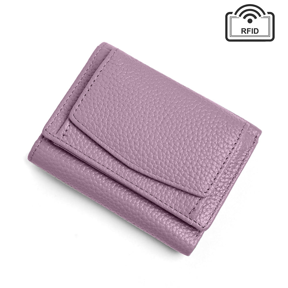 Cowhide Tri-Fold RFID-Blocking Wallet in Light Purple