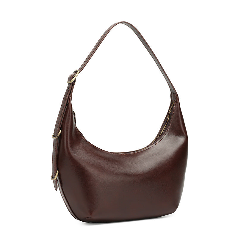 Cowhide Crescent Shoulder Bag in Chocolate