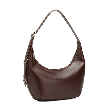 Cowhide Crescent Shoulder Bag in Chocolate