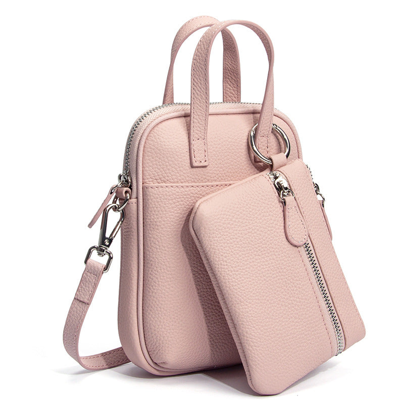 Pebbled Cowhide Micro Crossbody Bag in Peony Pink