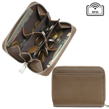 Dark brown full-grain cowhide coin wallet with bill compartment