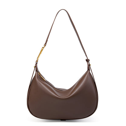 Cowhide Crescent Underarm Bag with X Buckle in Coffee
