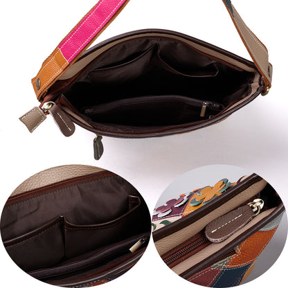 Open bag showing lined interior pockets and zippered divider