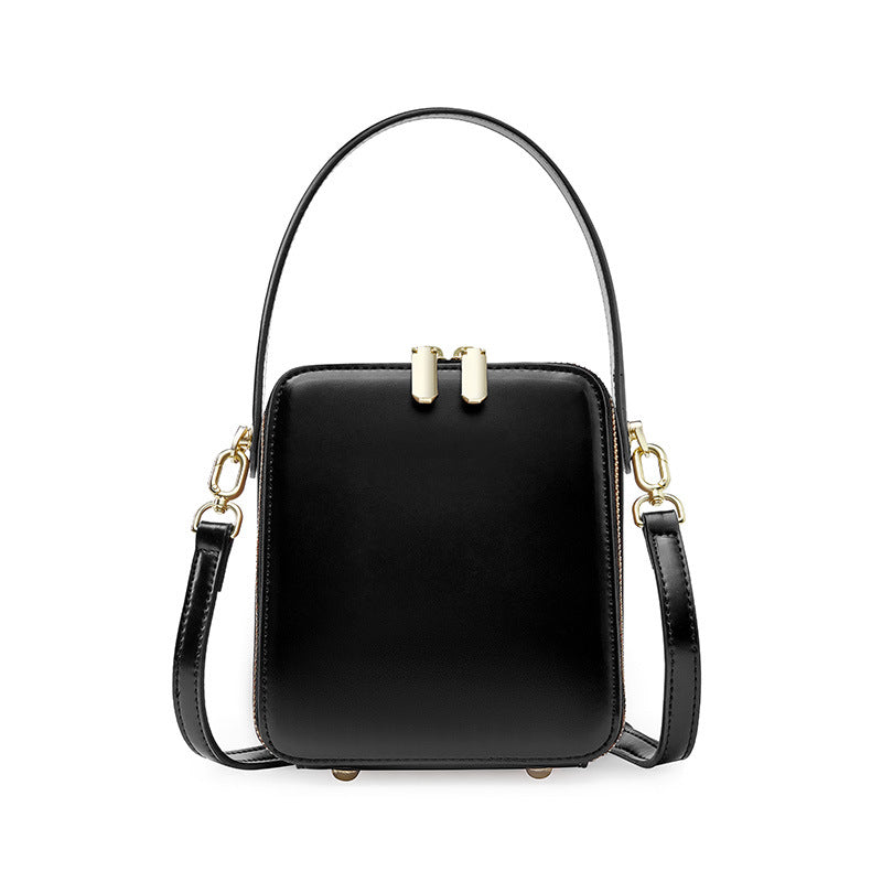 Cowhide Leather Micro Box Bag Top Handle Crossbody in Black