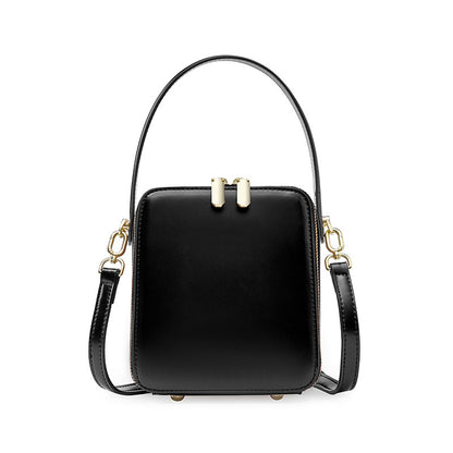 Cowhide Leather Micro Box Bag Top Handle Crossbody in Black
