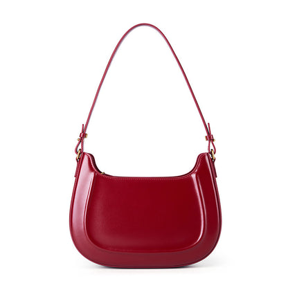 Cowhide Leather Shoulder Bag, Underarm Crossbody in Wine Red, Medium