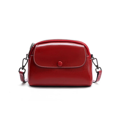 Cowhide Mini Crossbody Bag with Snap Flap, Oil-Waxed Leather in Wine Red