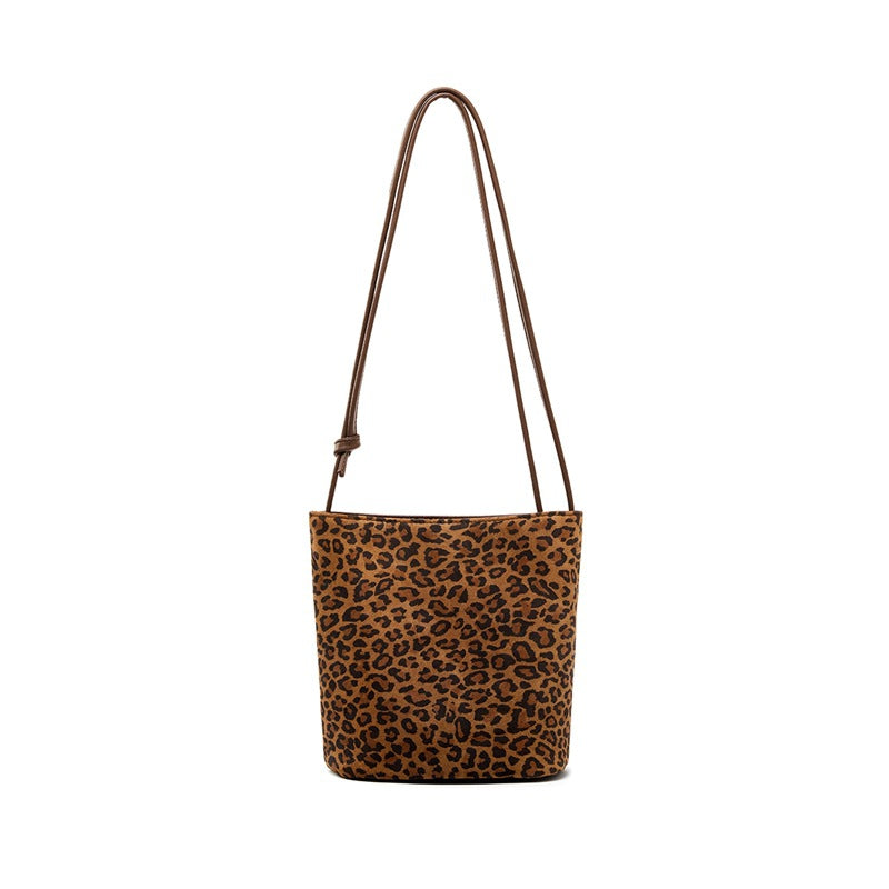 Nubuck Cowhide Bucket Crossbody Bag in Leopard Print