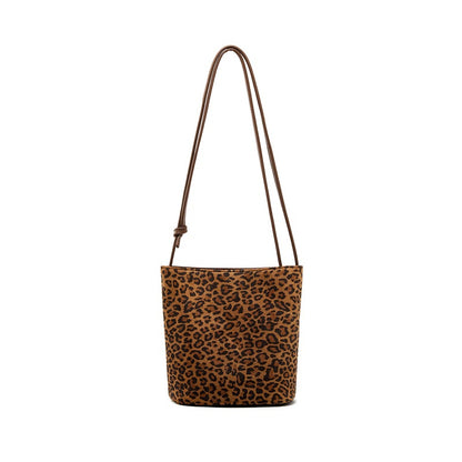 Nubuck Cowhide Bucket Crossbody Bag in Leopard Print