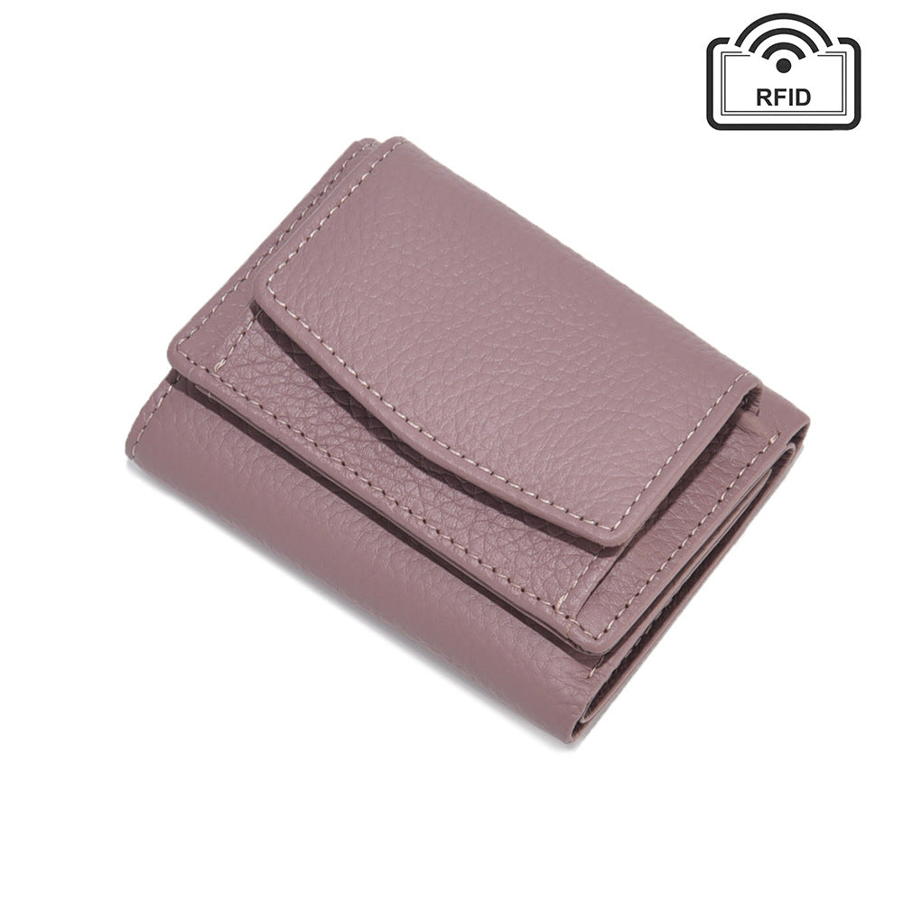 Mauve cowhide wallet with stitched front flap