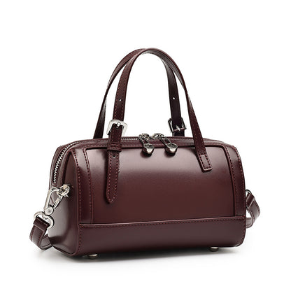 Wine red cowhide leather mini Boston bowling bag front view