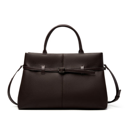 Coffee brown pebbled cowhide leather tote bag with adjustable shoulder strap