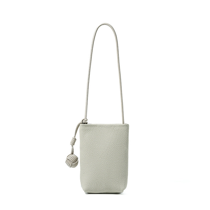 Cowhide Leather Micro Bucket Phone Crossbody Bag in Gray White