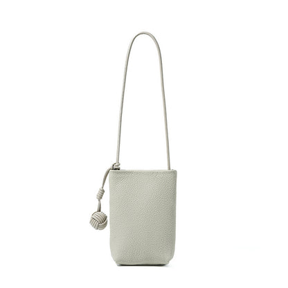 Cowhide Leather Micro Bucket Phone Crossbody Bag in Gray White
