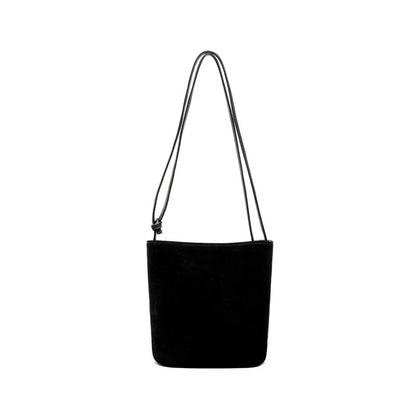 Nubuck Cowhide Bucket Crossbody Bag in Black