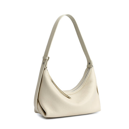 Ivory white leather hobo bag on white background