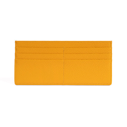 Cowhide Leather Slim Long Wallet with 6 Card Slots in Yellow