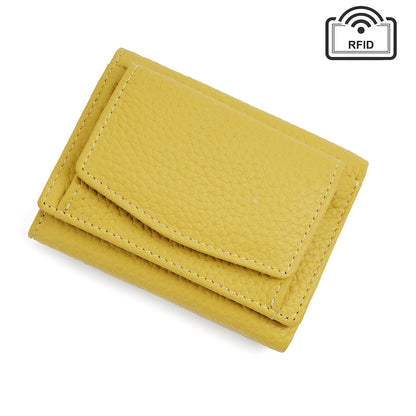 Yellow pebbled leather wallet with stitched flap