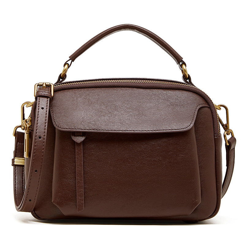 Top-Grain Cowhide Boston Crossbody Bag in Brown