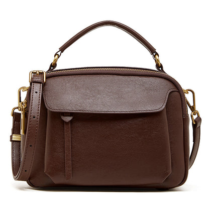 Top-Grain Cowhide Boston Crossbody Bag in Brown
