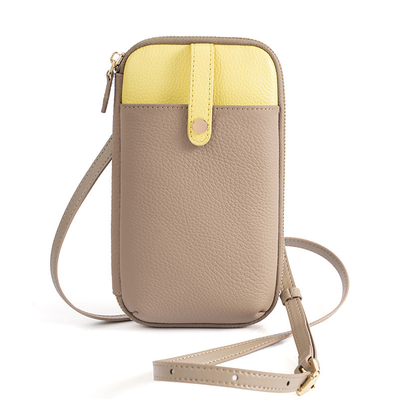 Cowhide Leather Micro Crossbody Phone Bag with Card Slots in Light Yellow