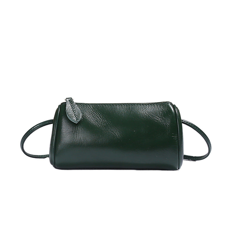 Wine coffee leather barrel crossbody bag with zip closure