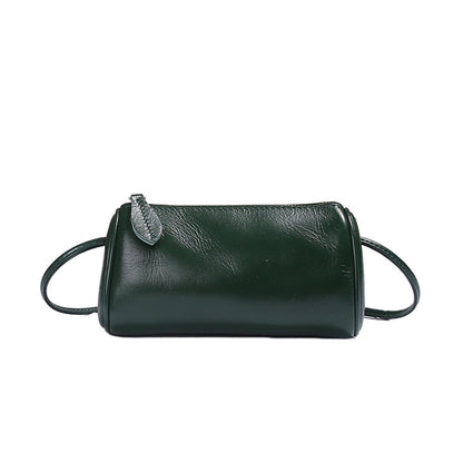 Wine coffee leather barrel crossbody bag with zip closure