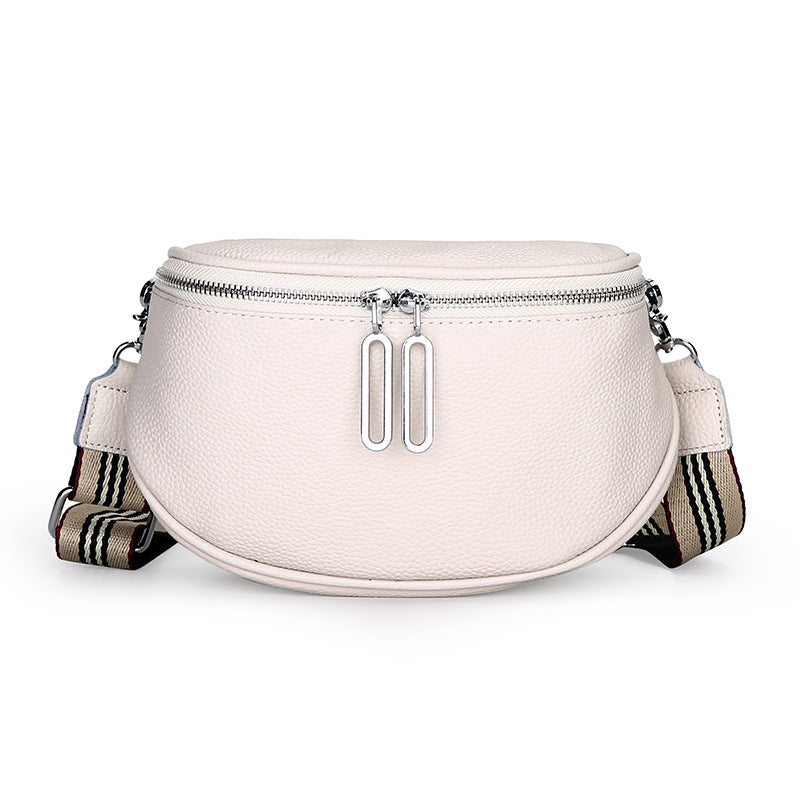 White pebbled leather crossbody bag front view