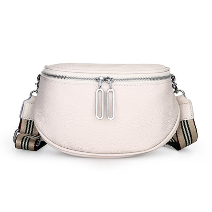 White pebbled leather crossbody bag front view