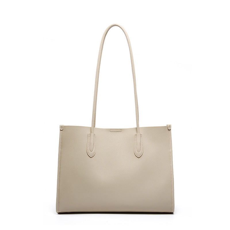 Salt beige soft cowhide leather tote bag with minimalist design