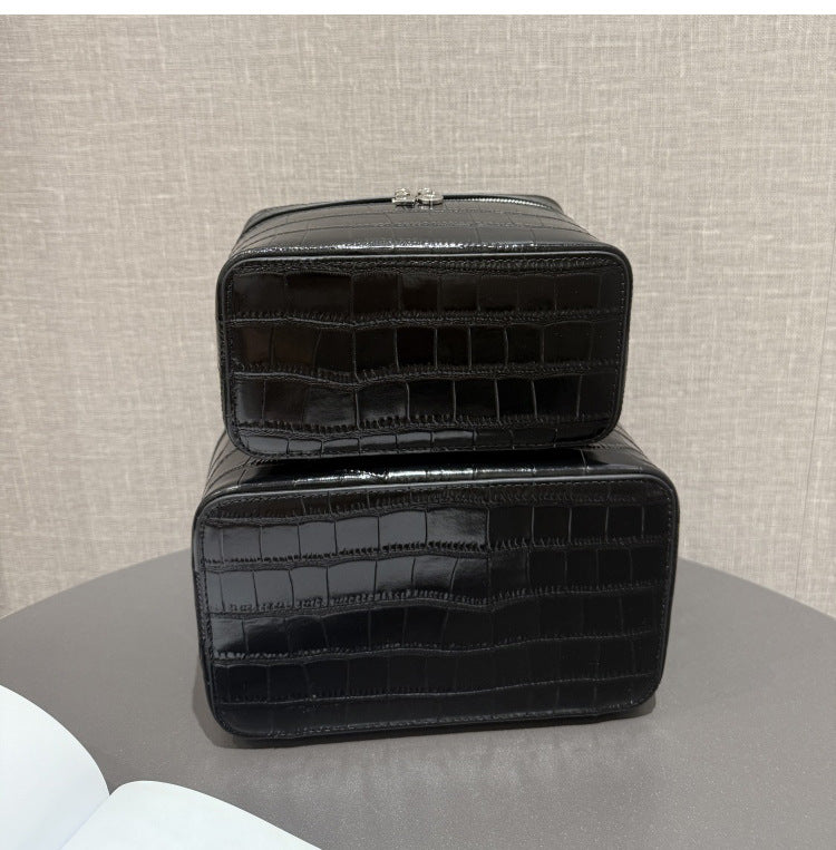 Cowhide Croc-Embossed Cosmetic Pouch