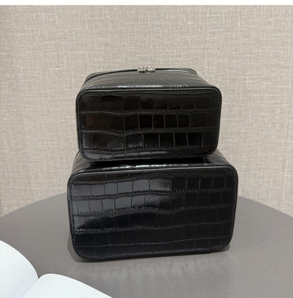 Cowhide Croc-Embossed Cosmetic Pouch