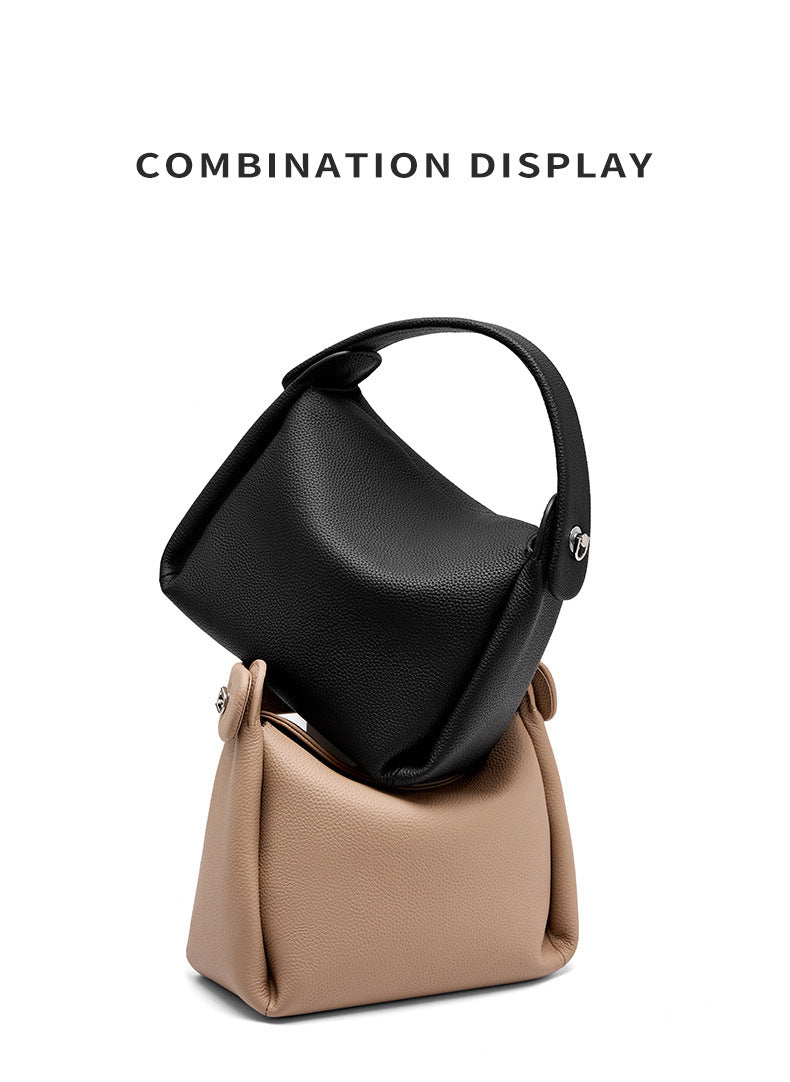 Pebbled Cowhide Leather Small Top-Handle Crossbody Bag — group shot with other colourways