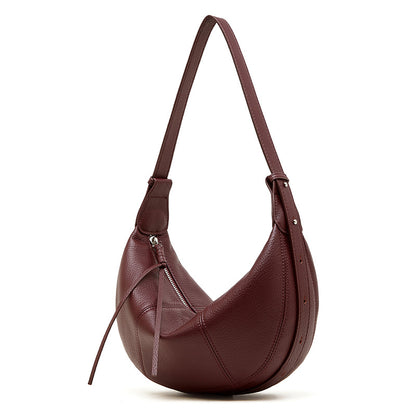 Cowhide Leather Crescent Hobo Crossbody Bag in Wine Red