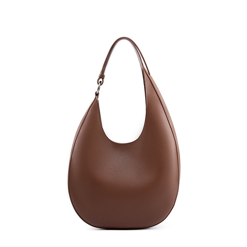 Split Leather Crescent Shoulder Bag in Coffee