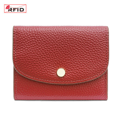 Cowhide Mini Coin Purse Wallet with RFID Card Slots in Red