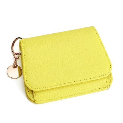 Lemon yellow leather mini wallet with rose gold keyring charm