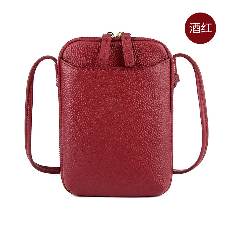 Cowhide Vertical Crossbody Phone Bag, Pebbled in Burgundy