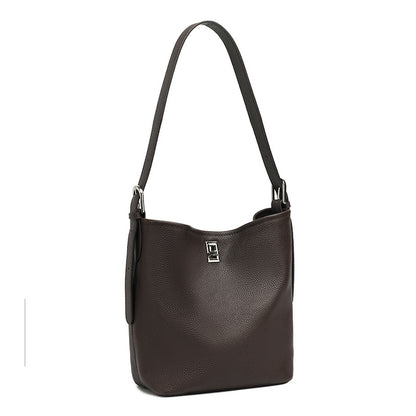 Top-Grain Cowhide Leather Bucket Bag, 7.9 x 9.1 x 4.7 in in Coffee