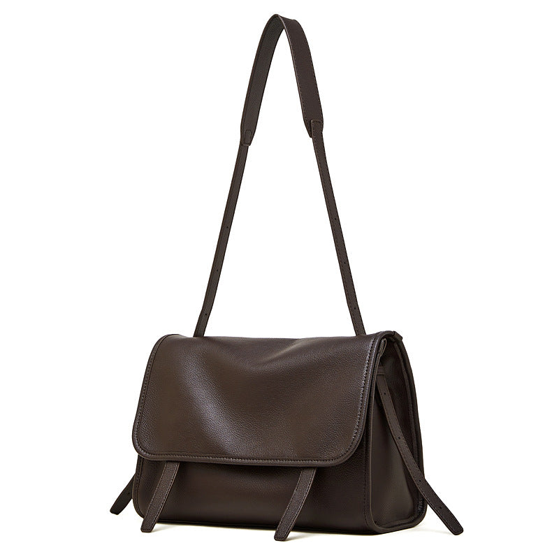 Cowhide Leather Messenger Crossbody Bag in Brown