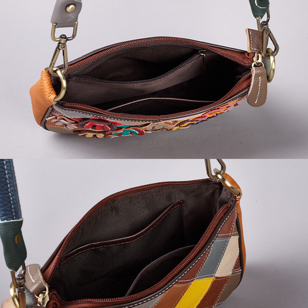 Open bag interior showing zip pocket and divided compartments