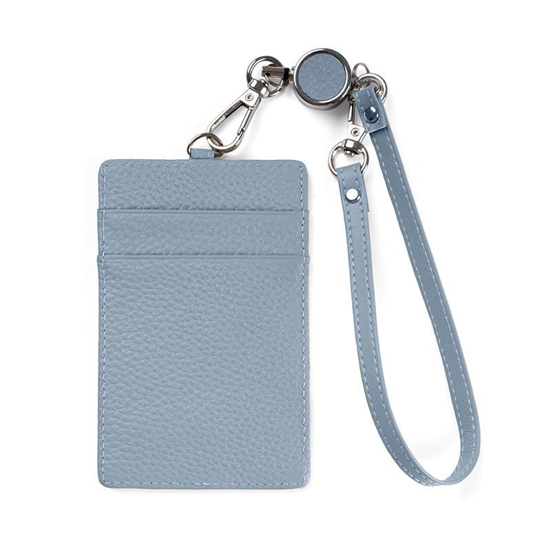 Leather Slim ID Badge Holder with Reel & Strap in Light Blue