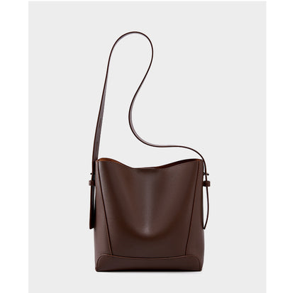 Genuine Leather Bucket Bag - Large Capacity Crossbody