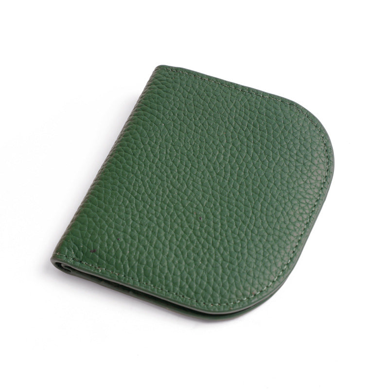 Cowhide Leather Compact Bifold Wallet in Dark Green