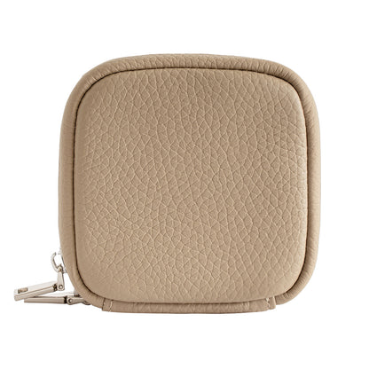 Linen grey cowhide leather mini cosmetic pouch with zipper, front view